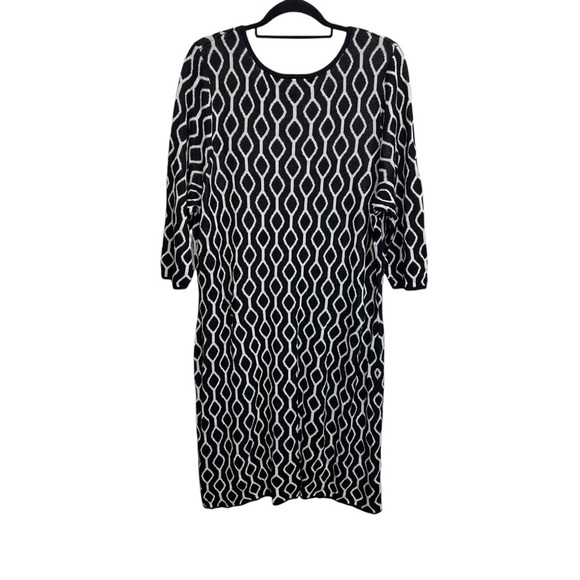 Lane Bryant Cozy Chic Black White Geometric Print Knit Sweater Tunic Dress - Picture 11 of 13